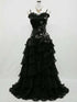 Black Organza Layers Beaded Straps Long Prom Dress, A-line Black Sweetheart Party Dress