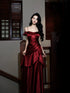 Wine Red Straps A-line Long Prom Dress Party Dress, Wine Red Satin Evening Dress