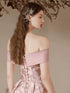 A-line Pink Off Shoulder Sweetheart Floor Length Party Dress, Floral Pink Long Prom Dress