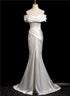 White Mermaid Satin Off Shoulder Long Party Dress, White Satin Wedding Party Dress
