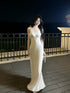 Ivory Soft Satin with Lace Long Evening Dress, Ivory Satin Formal Dress Prom Dress