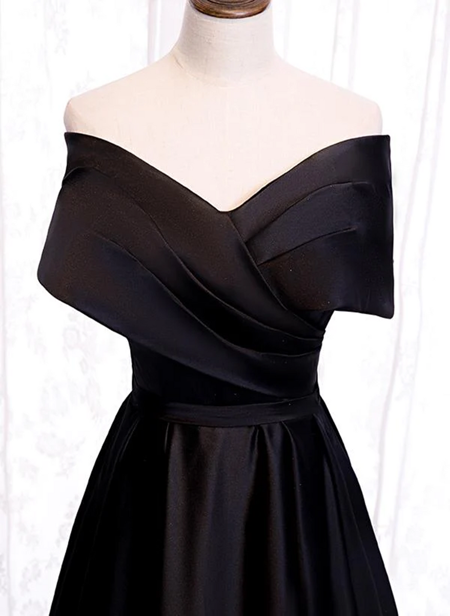 Black A-Line One Shoulder Stretch Satin Dress main image 1