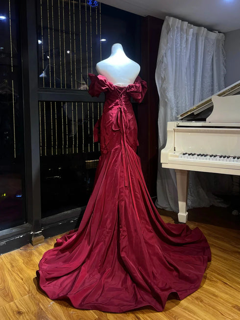 Wine Red Mermaid Off Shoulder Long Formal Dress, Elegant Wine Red Evening Dress
