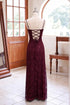 Wine Red Lace Spaghetti Strap Backless Maxi Prom Dress, A-line Wine Red Long EVening Dress