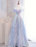 Lovely Off Shoulder A-line Tulle and Sequins Prom Dress, Sweetheart Long Evening Dress