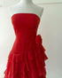 Strapless Red Elegant Ruffled Tiered Long Prom Gown, Red Chiffon Floor Length Lace-up Evening Dress