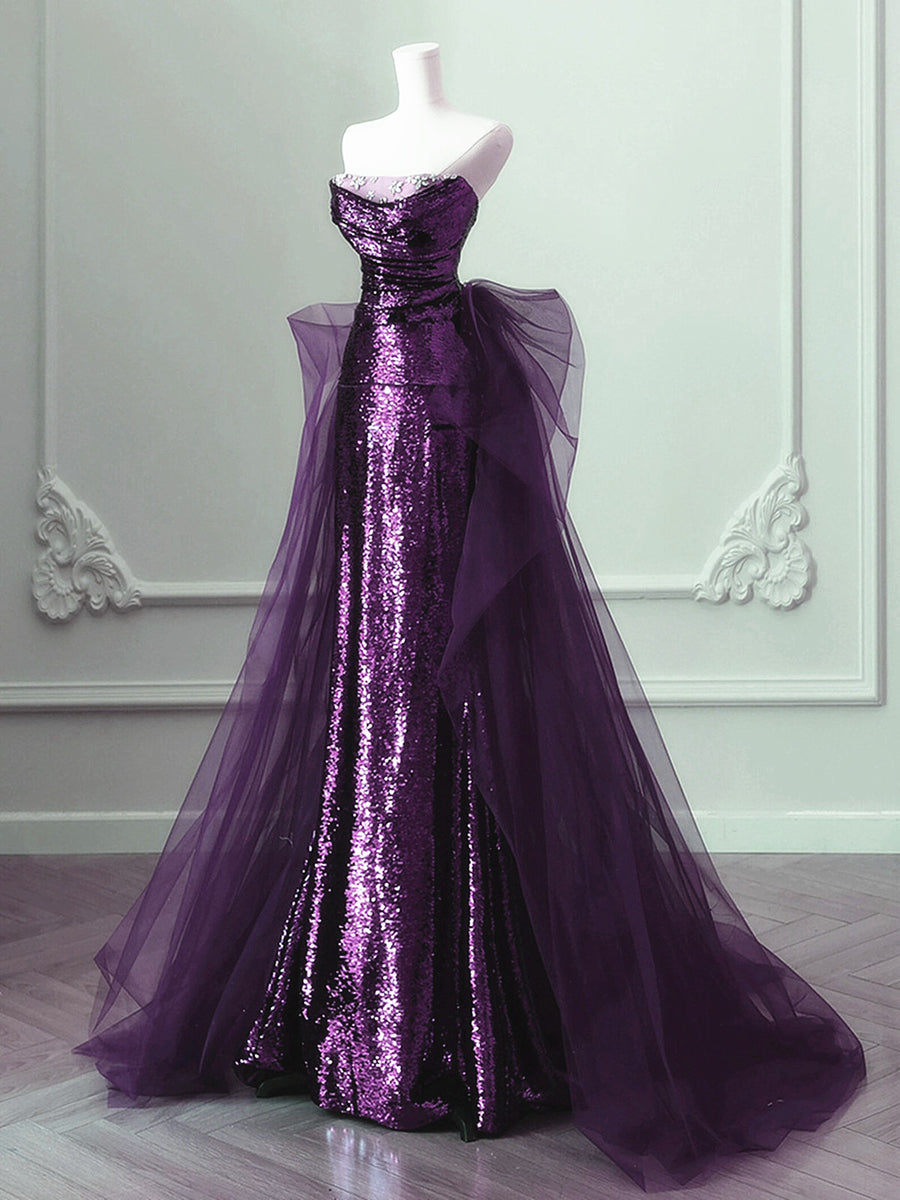 purple prom dress with sequins Primavera 3913 V-Neck Long Sequin Prom Dress -PromGirl Peacock / 6