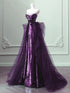Purple Sequins Long Party Dress, A-line Purple Sequins Prom Dress with Tulle