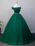 Green Beaded Off Shoulder Tulle Prom Dress, A-line Green Party Dress