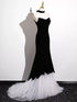 Black and White Mermaid Strapless Long Prom Dress, Velvet Formal Dress