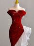 Lovely Wine Red High Low Mermaid Party Dress, Off Shoulder Sweetheart Prom Dress
