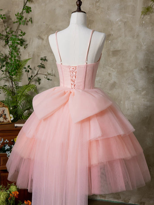 Pink Sweetheart Tulle Knee Length Short Party Dress, Pink Tulle Homecomig Dress