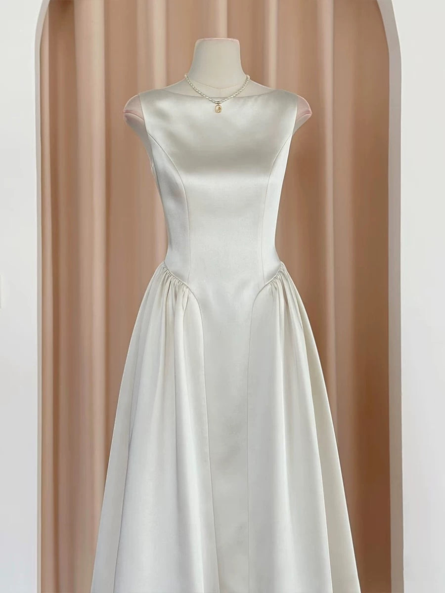 White Satin Tea Length Prom Dress, A-Line Evening Party Dress US 6 / Custom Color