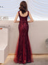 Wine Red Sequins Mermaid Straps Long Party Dress, Wine Red Prom Dress
