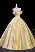 Light Yellow Beaded Sweetheart Off Shoulder Party Dress, Light Yellow Long Formal Dress