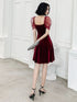 Wine Red Velvet Knee Length Short Party Dress, Wine Red Homecoming Dress