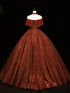 Wine Red High Neckline Ball Gown Tulle Sweet 16 Dress, Shiny Tulle With Lace Prom Dress