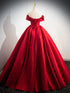 Red Satin Off Shoulder Lace-up Long Formal Dress, Red Satin Prom Dress