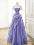 Purple Sweetheart Off Shoulder Tulle Long Party Dress, Purple Tulle Prom Dress
