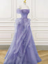 Purple Sweetheart Off Shoulder Tulle Long Party Dress, Purple Tulle Prom Dress