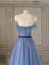 A-line Blue Tulle Long Party Dress Formal Dress, Blue Tulle Floor Length Prom Dress