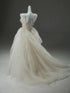 Ivory Tulle Scoop Long Prom Dress with Flowers, Ivory Tulle A-line Party Dress Evening Dress