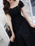 Black A-line Tulle with Lace Applique Party Dress, Black Tulle Long Prom Dress Evening Dress