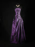 Purple Taffeta Beaded A-Line Strapless Long Party Dress, Purple Beaded Scoop Prom Dress