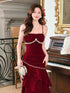 Wine Red Beaded Velvet Layers Straps Long Formal Dress, Wine Red Velvet Long Prom Dress