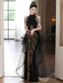 Black Sequines High Neck Formal Evening Gown with Tulle, Tiered Ruffle Tulle Black Prom Dress