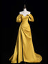 Gold Satin Off Shoulder A-line Party Dress Prom Dress, Gold Satin Party Dress