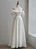 White Satin Off Shoulder Beaded Sweetheart Formal Dress, White Long Prom Dress