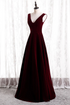 Wine Red Velvet V-neckline Simple Long Party Dress, Wine Red Bridesmaid Dress