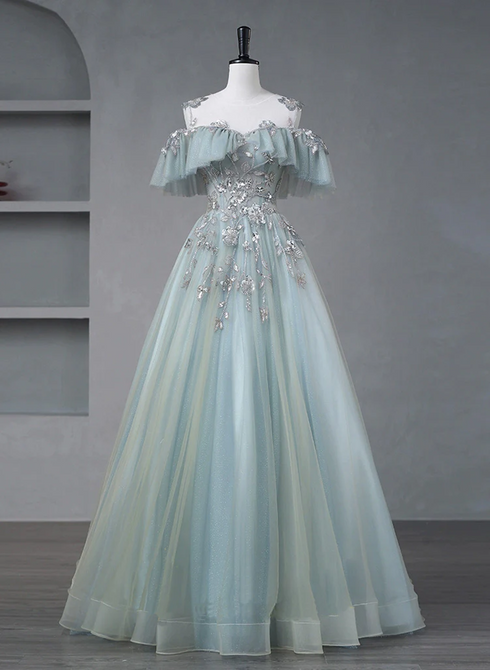 Beautiful Mint Blue Round Neckline Party Dress, Tulle with Sweet 16 Dress Prom Dress