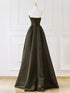 Green Satin V-neckline A-line Floor Length Party Dress, Green Satin Prom Dress