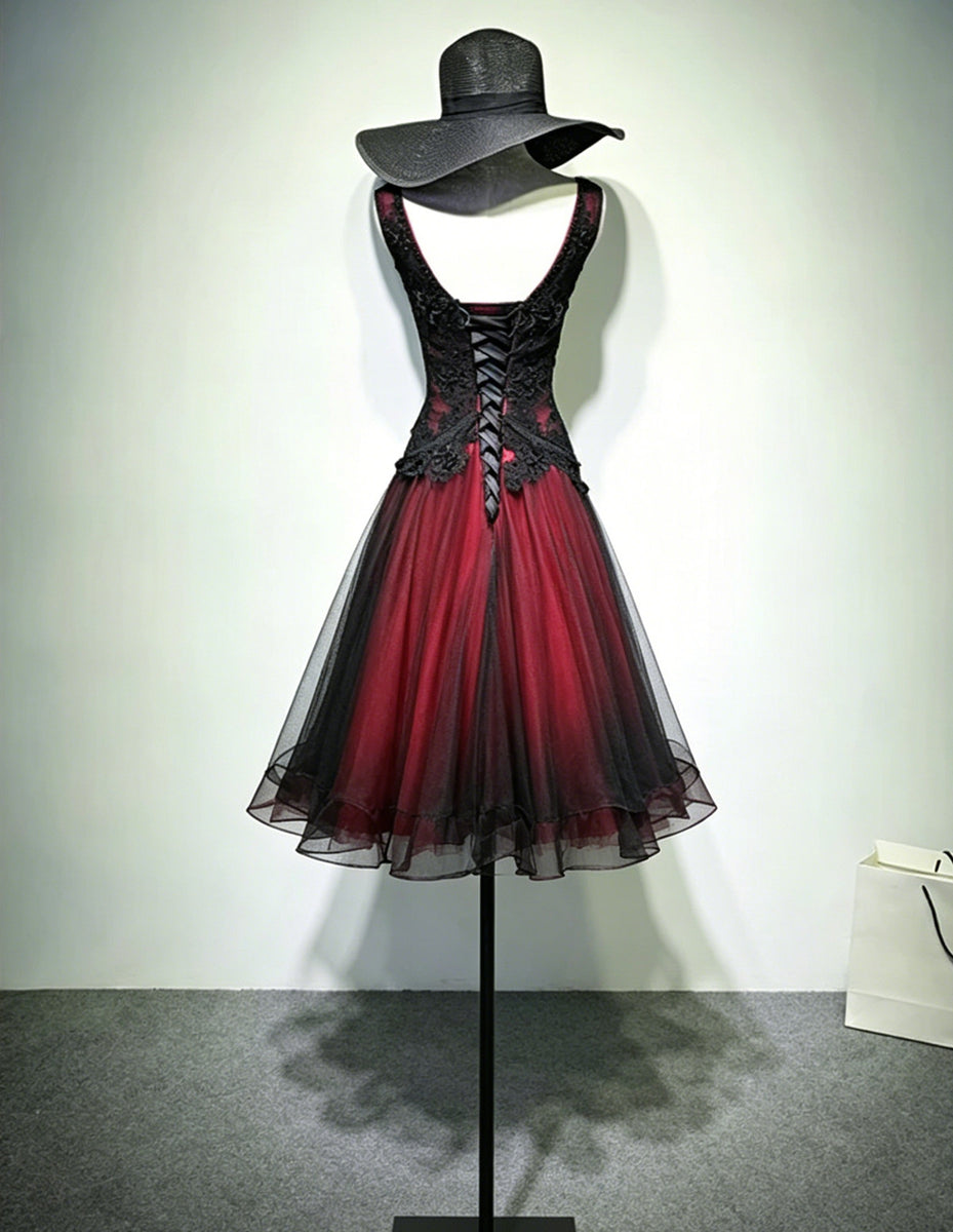 A-line Black and Red Gothic Short Party Dress, Black and Red Homecomin – BeautyDressy