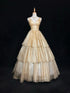 Light Champagne V-neckline Tulle Layers Formal Dress, Light Champagne Party Dress
