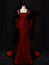 Wine Red Satin Straps Mermaid Long Formal Dress, Wine Red Prom Dress Evening Dress