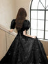 Black A-line Short Sleeves Sweetheart Tulle Party Dress, Black Floor Length Prom Dress
