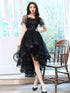 Cute Black High Low Tulle with Lace Applique Party Dress, Black Tulle Homecoming Dress