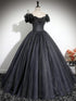Black Shiny Tulle Off Shoulder Floor Length Party Dress, Black Long Prom Dress
