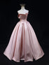 Pink A-line Strapless Long Satin Prom Dress, Pink Floor Length Evening Dress Party Dress