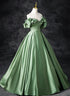 Green Satin Off Shoulder Long Party Dress, A-line Green Prom Dress