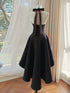 Gothic Black High-Low Homecoming Dress with Red Lining, Elegant Halter Neck Party Dress
