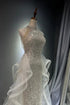White Tulle and Sequins Long Prom Dress, Halter A-line Party Dress Formal Dress