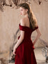 Wine Red Satin A-line Floor Length Party Dress, Off Shoulder Sweetheart Long Prom Dress