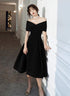 Black Velvet Tea Length Off Shoulder Party Dress, Black Short Homecoming Dress