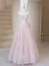 Pink Strapless A-line Sweetheart Tulle with Lace, A-line Pink Lovely Prom Dress Evening Dress