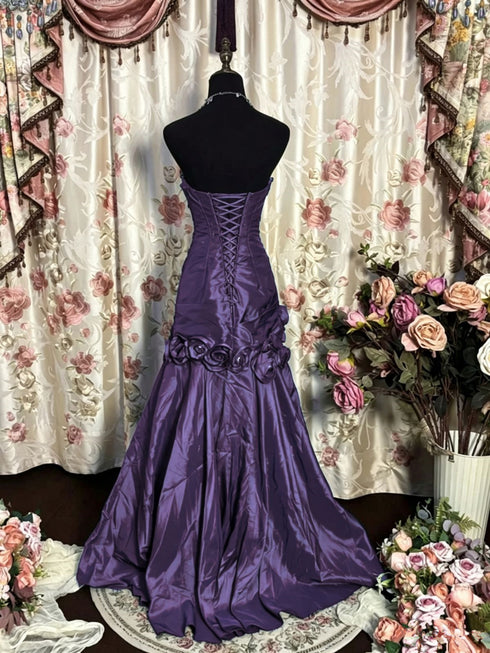 Elegant Purple Sweetheart Sleeveless FloorLength Taffeta Prom Dresses, Purple Long Formal Dress