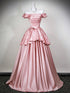 Cute Off Shoulder Pink Satin Ball Gown Evening Dress, Pink Sweet 16 Formal Dress Party Dress